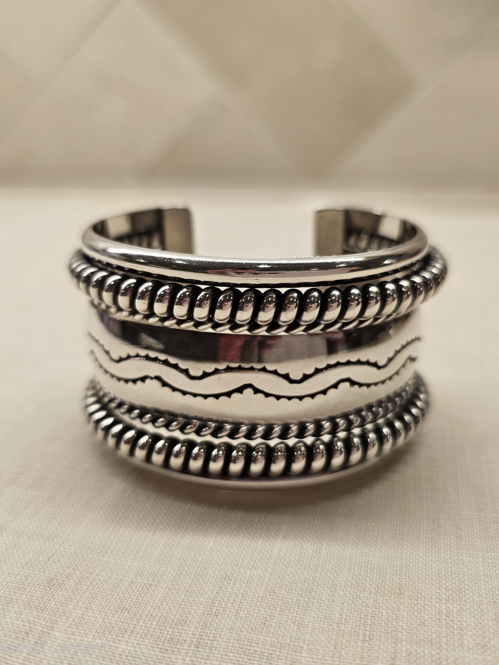 Pristine Vintage Navajo Tahe 91g Sterling Silver 5-Row Wide Cuff Bracelet 1 3/8"